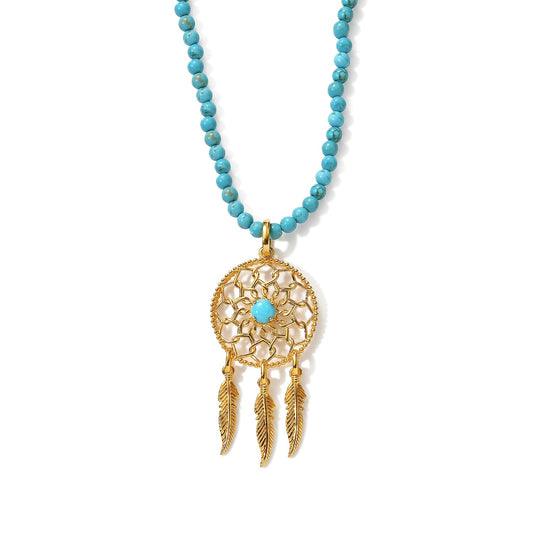 D''Joy Passport to Turkey Sleeping Beauty Turquoise, Pendant with Blue Turquoise Beaded Necklace (18 Inches) in 18K Vermeil YG Over Sterling Silver 70.80 ctw