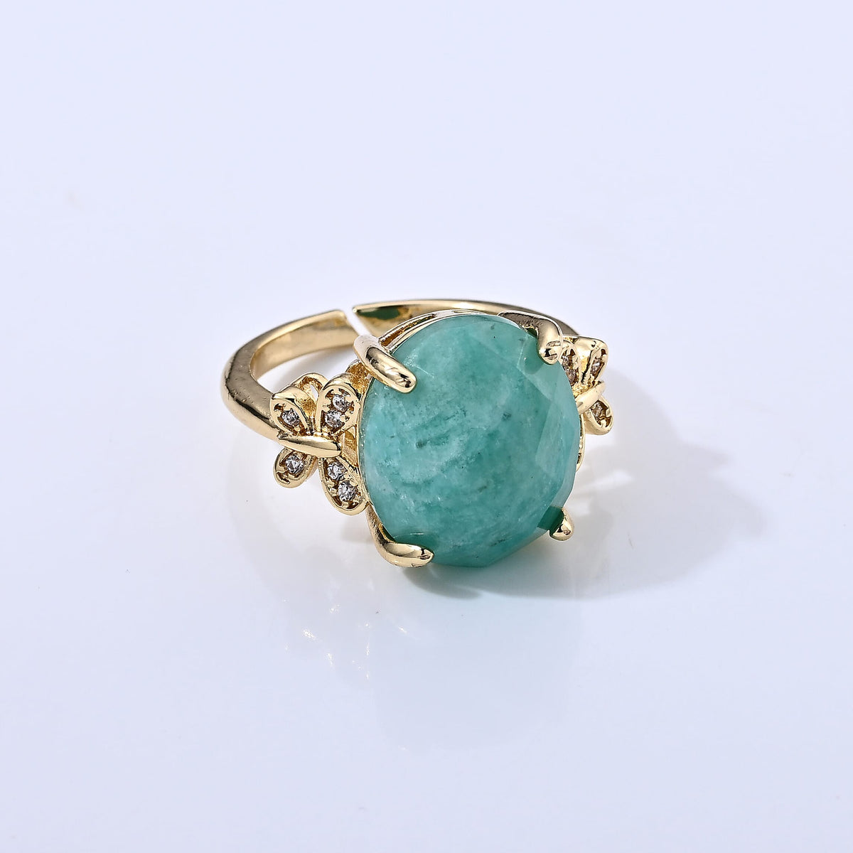Amazonite and Simulated Diamond 13.01 ctw Ring in Goldtone (Adjustable)
