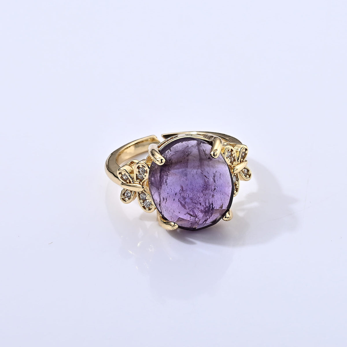 African Amethyst and Simulated Diamond 13.01 ctw Ring in Goldtone (Adjustable)