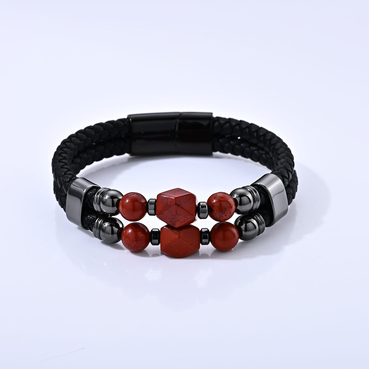 Green Aventurine 50.00 ctw Leather Bracelet in ION Plated Black Stainless Steel (8.50 In)