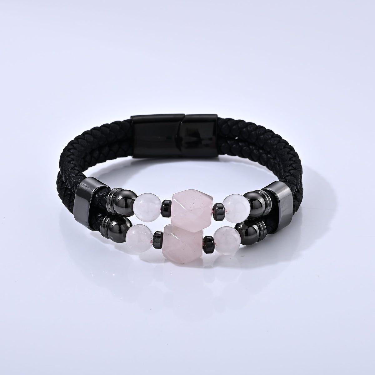 Green Aventurine 50.00 ctw Leather Bracelet in ION Plated Black Stainless Steel (8.50 In)