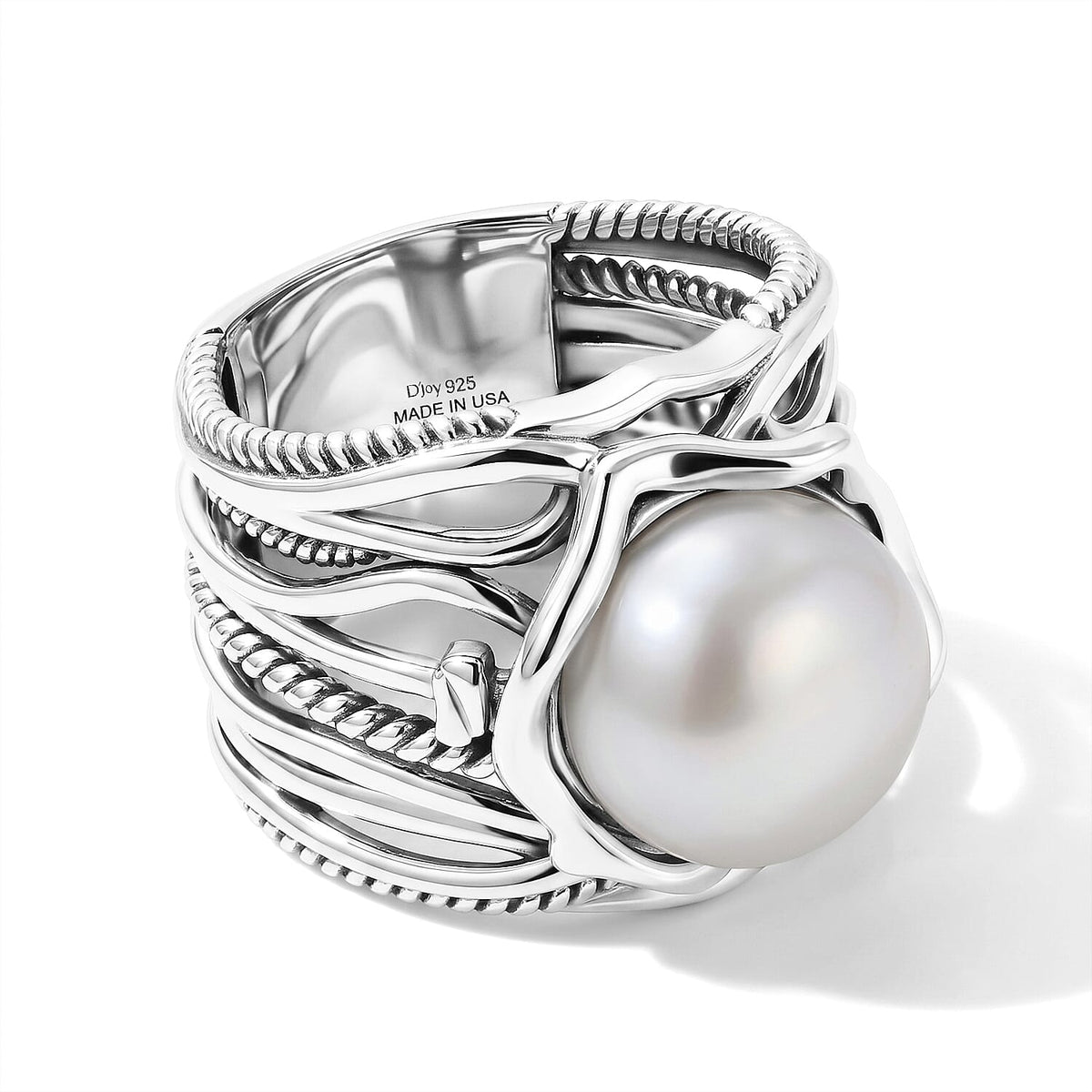 D''Joy Passport to Israel Artisan Crafted Freshwater Pearl 12mm Ring in Sterling Silver (Size 10.0)