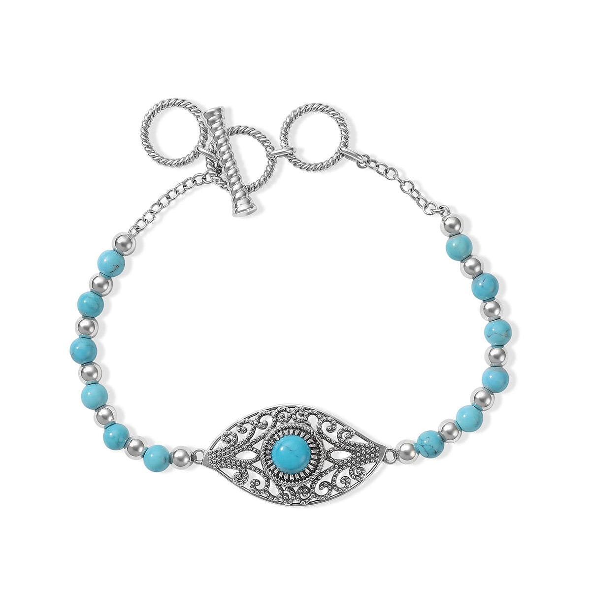 D''Joy Passport to Turkey Artisan Crafted Sleeping Beauty Turquoise, Blue Turquoise Bracelet in Sterling Silver (7.25-8.25In) 9.90 ctw