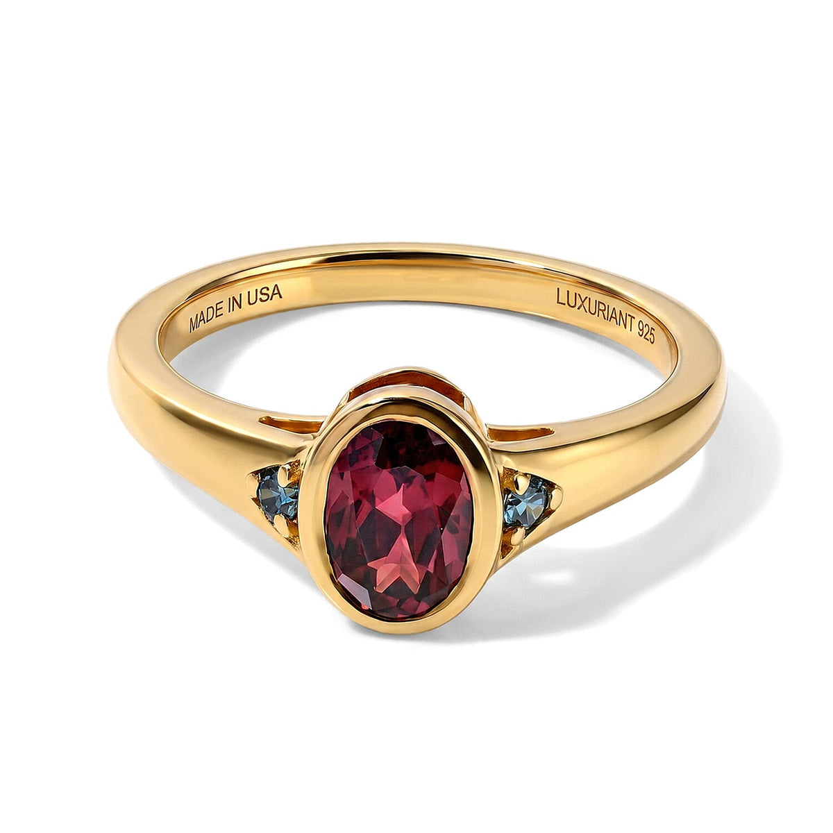 AAA Red Zircon and Luxuriant Lab Grown Blue Diamond IR SI 1.00 ctw Ring in 18K Vermeil Yellow Gold Over Sterling Silver (Size 10.0)