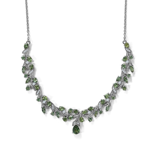 D''Joy Premium Tanzanian Natural Green Apatite, Moissanite Necklace (18 Inches) in Rhodium Over Sterling Silver 7.70 ctw