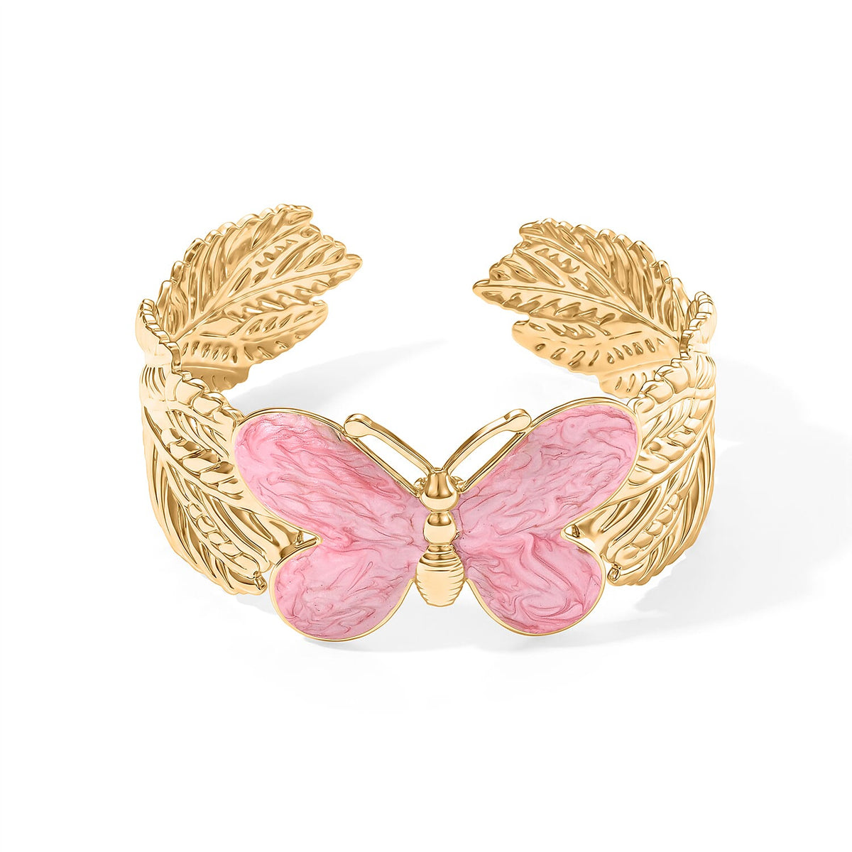 Blue Enameled Butterfly Cuff Bracelet in ION Plated YG Stainless Steel (6.5-7In)