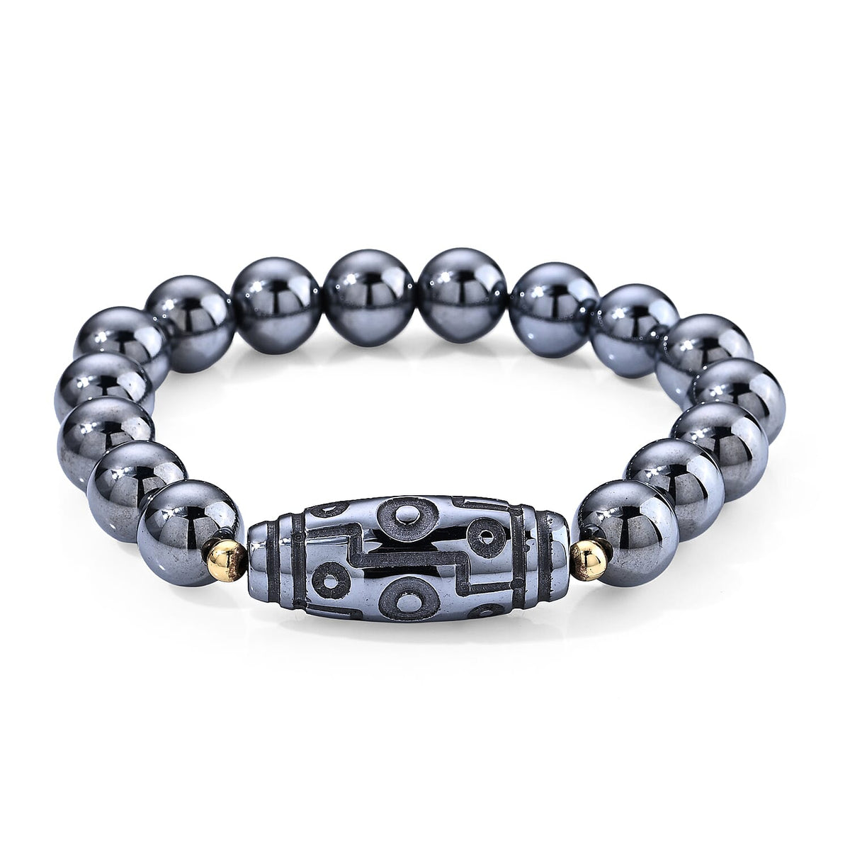 Terahertz 60.00 ctw Carved Dzi Beaded Stretch Bracelet in Silvertone