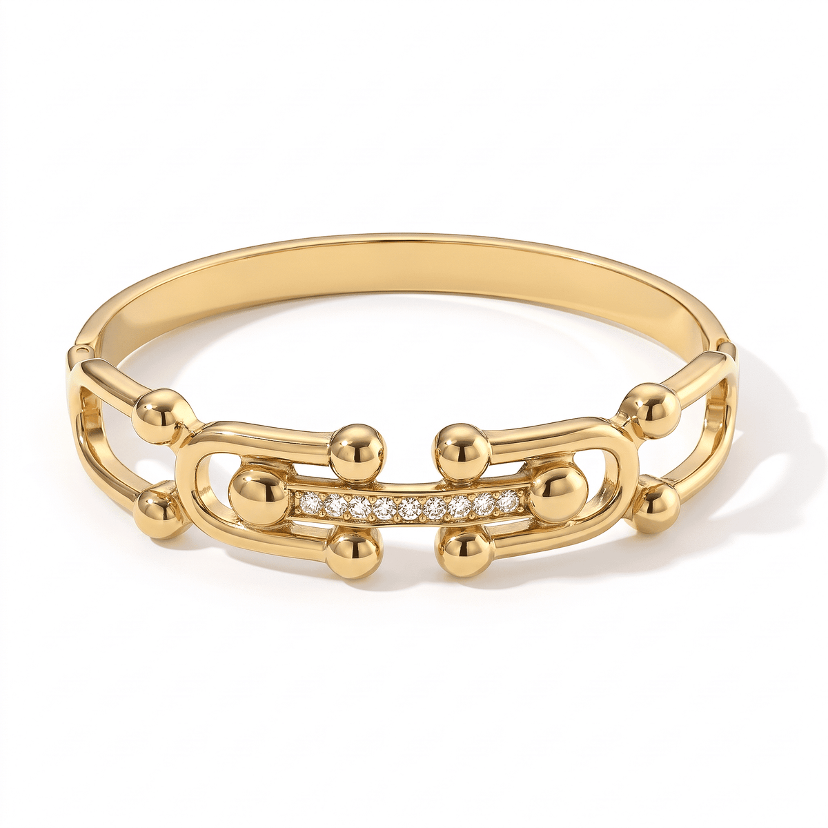 Simulated Diamond Interlocking Link Bangle Bracelet in ION Plated YG Stainless Steel (6.75 In)
