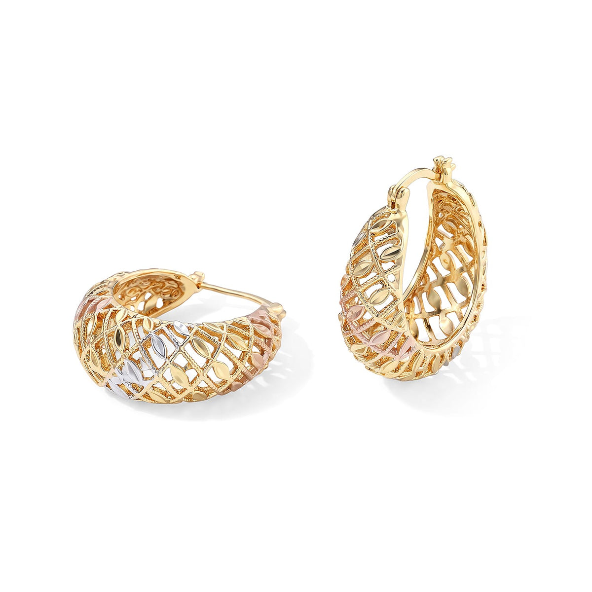 Woven Hoop Earrings in Tri-tone