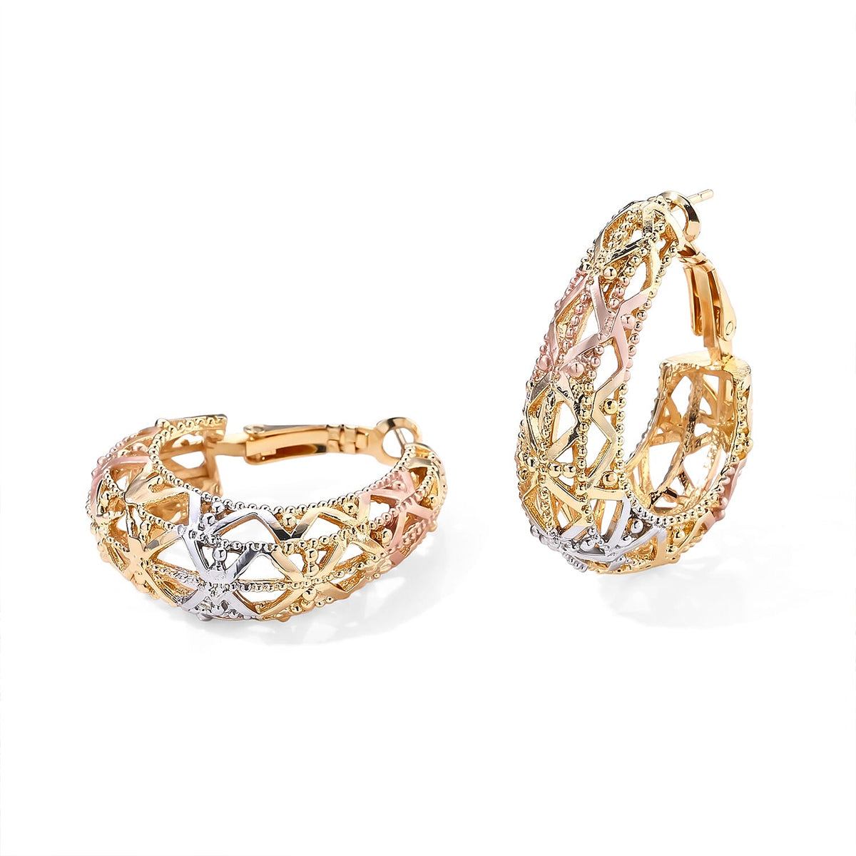 Woven Hoop Earrings in Tri-tone