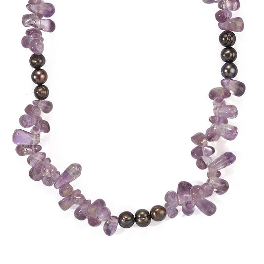 EverTrue African Amethyst, Peacock Pearl Necklace (18 Inches) in Platinum Bond 90.00 ctw