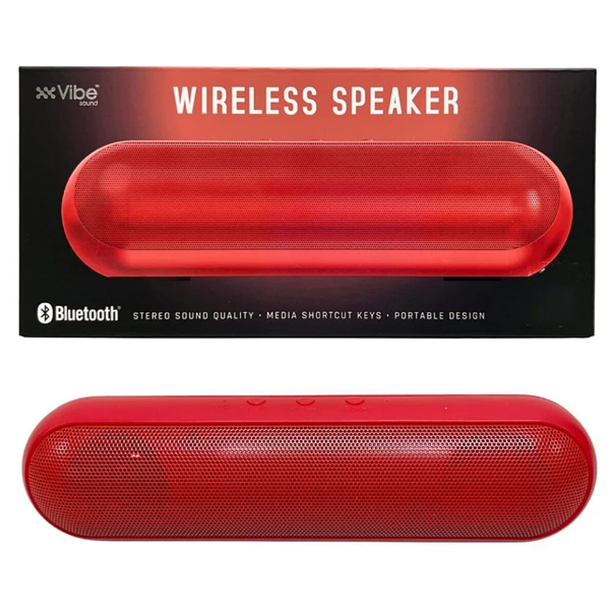 Vibe Wireless Pill Shaped Stereo Sound Bluetooth Speaker -Black