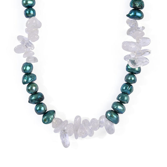 EverTrue Green Pearl, Austrian Crystal Necklace (18 Inches) in Platinum Bond