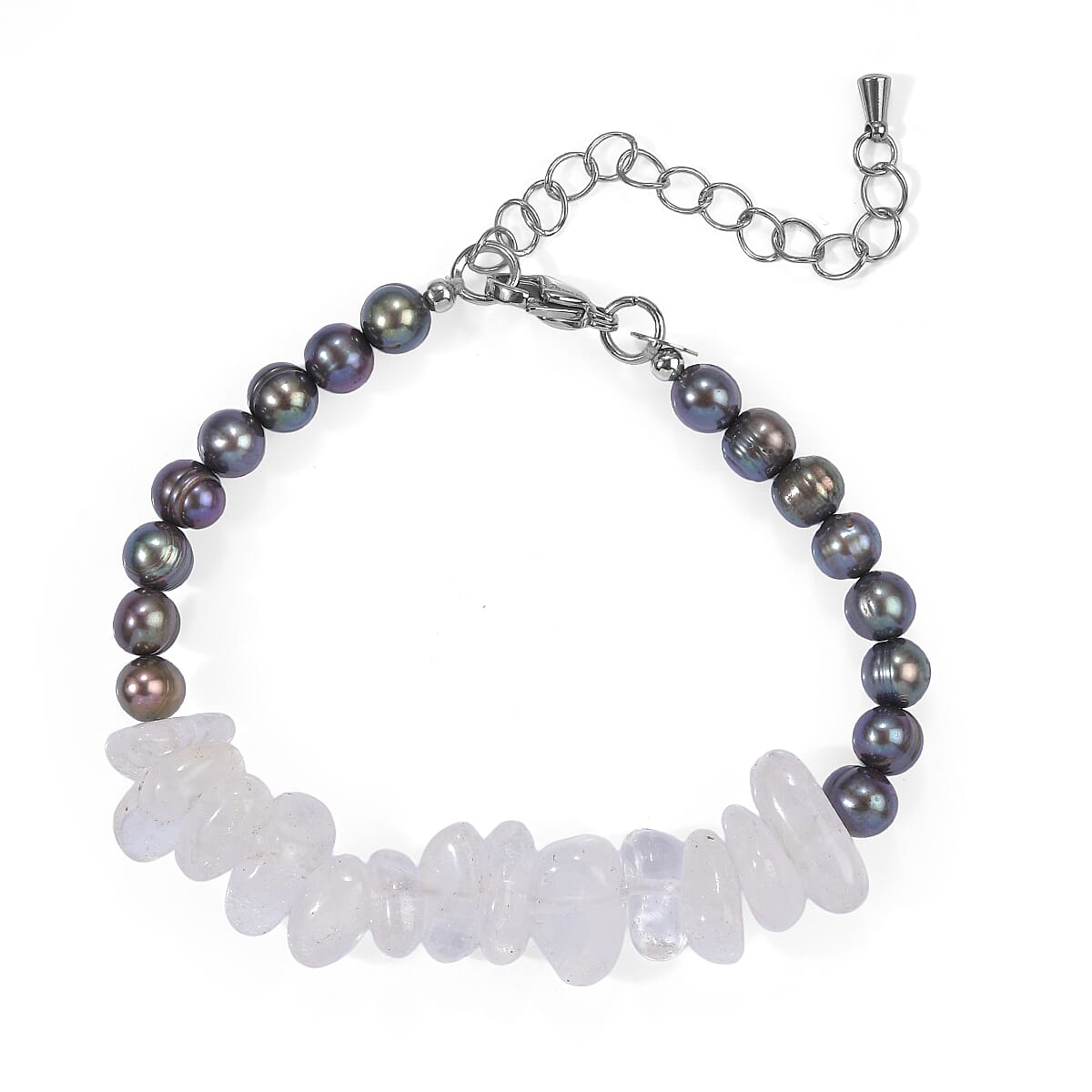 EverTrue Peacock Pearl, Austrian Crystal Bracelet in Stainless Steel (7.25 In)