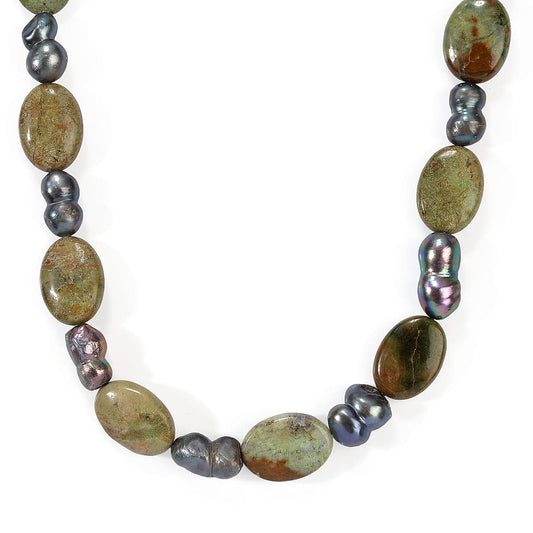 EverTrue Green Opal, Peacock Pearl Necklace (18 Inches) in Platinum Bond 100.00 ctw