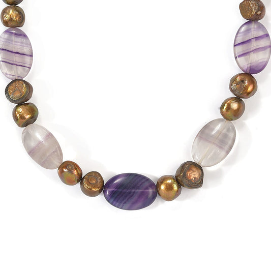 EverTrue Fluorite, Bronze Pearl Necklace (18 Inches) in Platinum Bond 170.00 ctw
