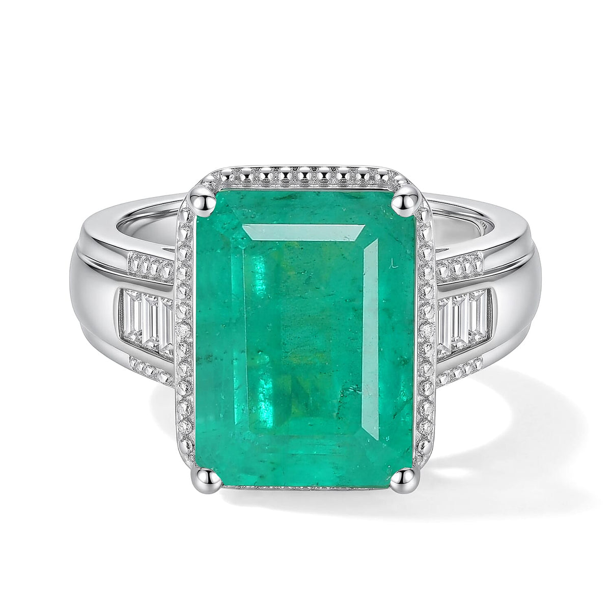 EverTrue Emeraldine Triplet Quartz, Moissanite Ring in Platinum Bond (Size 10.0) 9.10 ctw