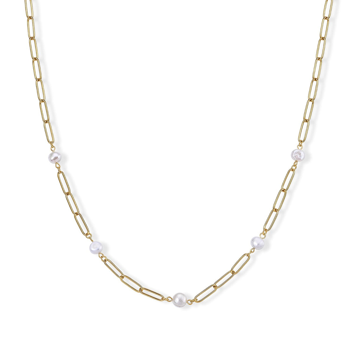 White Shell Pearl Necklace (20-22 Inches) in ION Plated Yellow Gold Stainless Steel