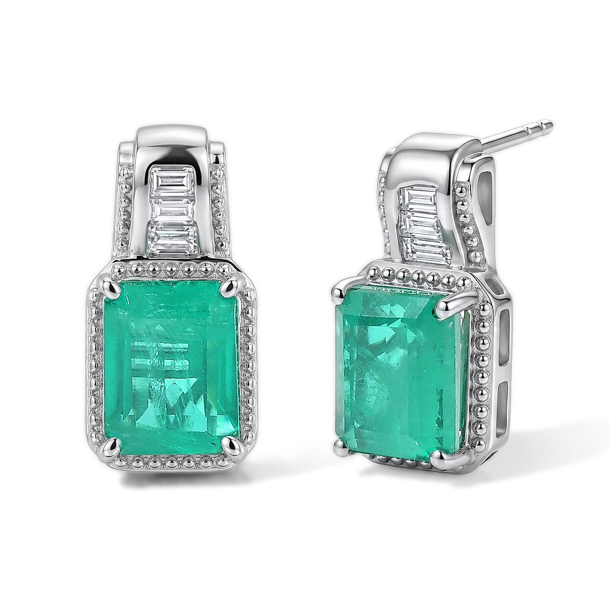 EverTrue Emeraldine Triplet Quartz, Moissanite Stud Earrings in Platinum Bond 6.30 ctw