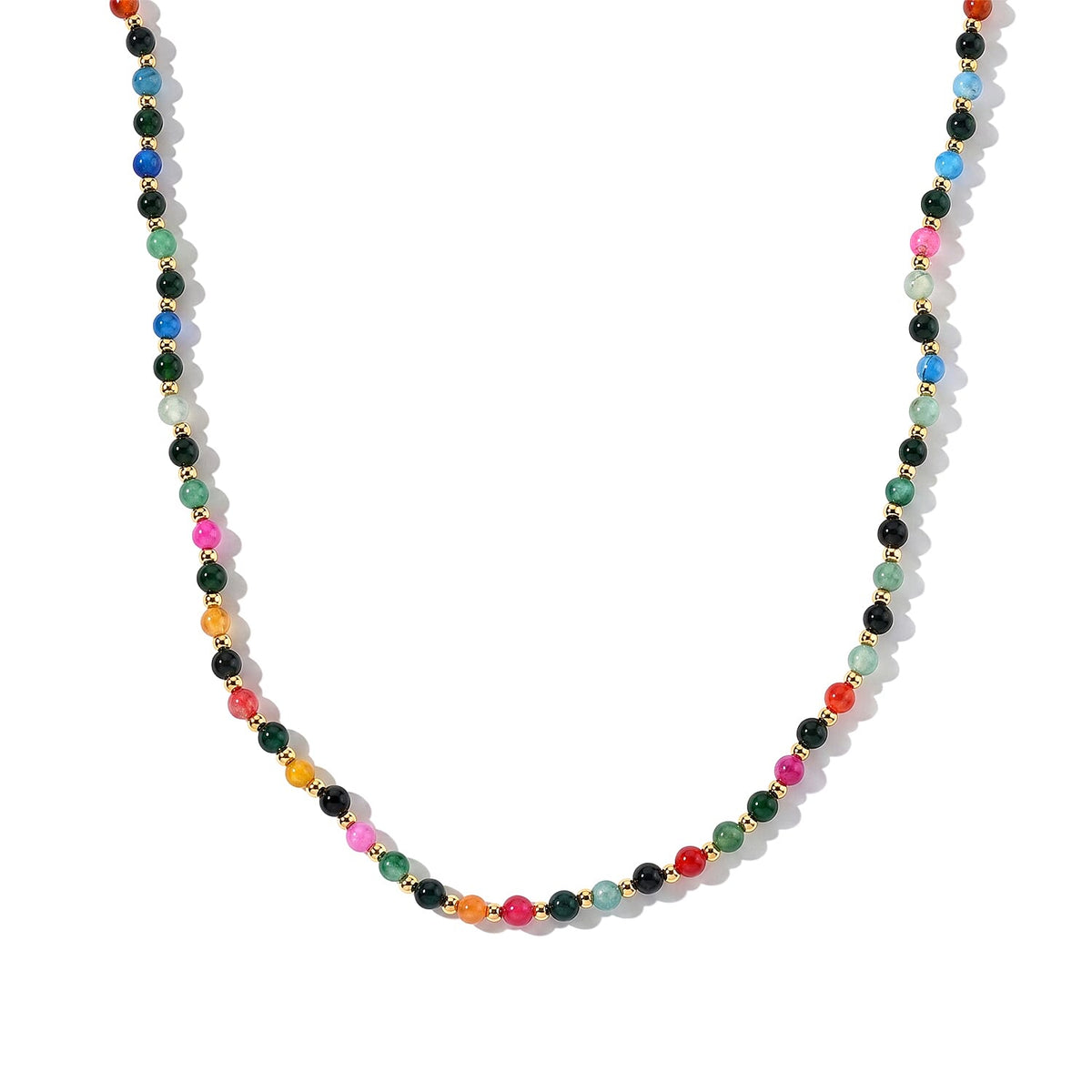 Multi Gemstone 60.00 ctw Necklace (26-28 Inches) in ION Plated YG Stainless Steel