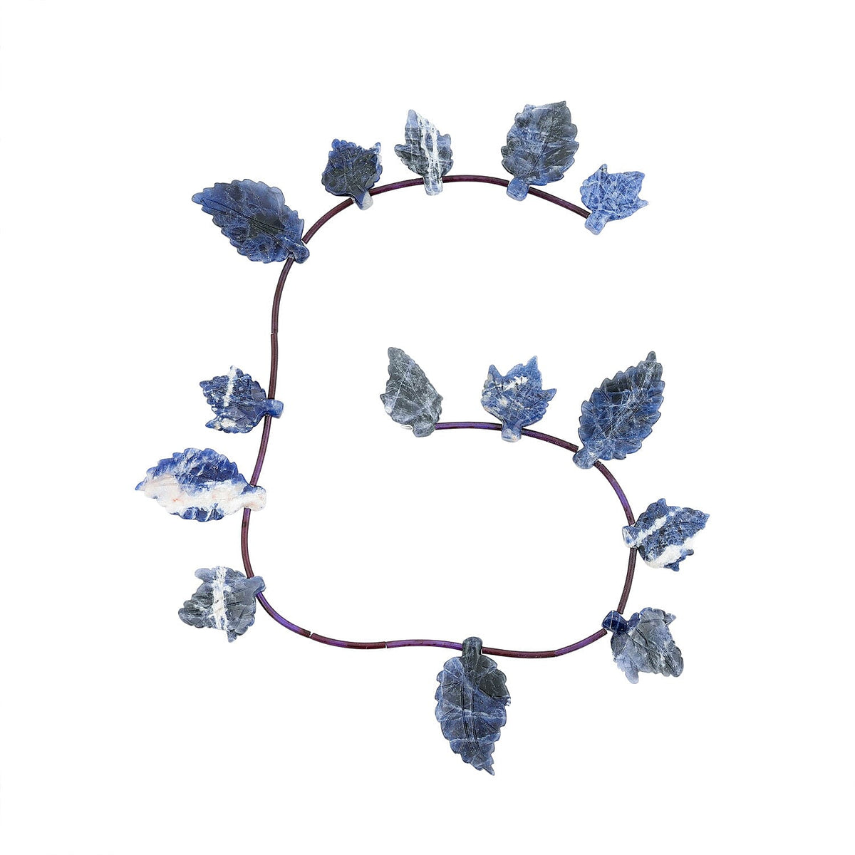 Sodalite Carved Leaf Necklace (16 Inches) 166.00 ctw