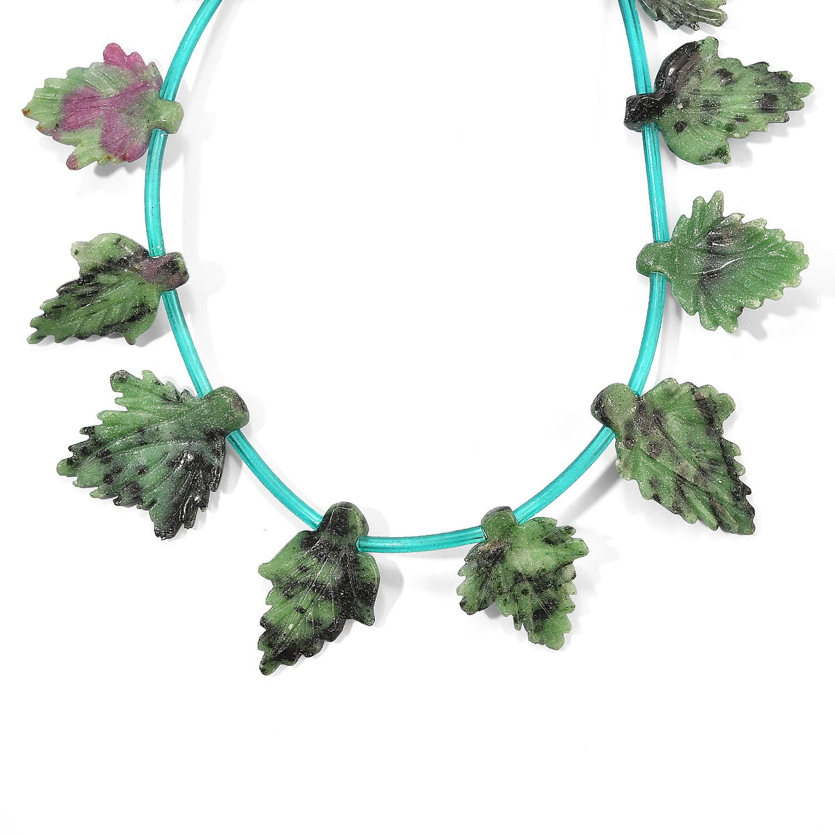 Ruby Zoisite Carved Leaf Necklace (16 Inches) 190.00 ctw
