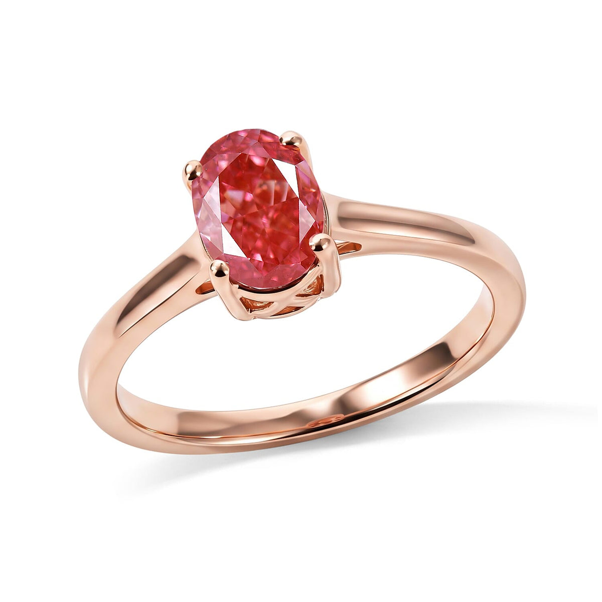 SGL Certified Luxuriant Lab Grown Pink Diamond Solitaire Ring in 18K RG Vermeil Sterling Silver (Size 6.0) 1.00 ctw