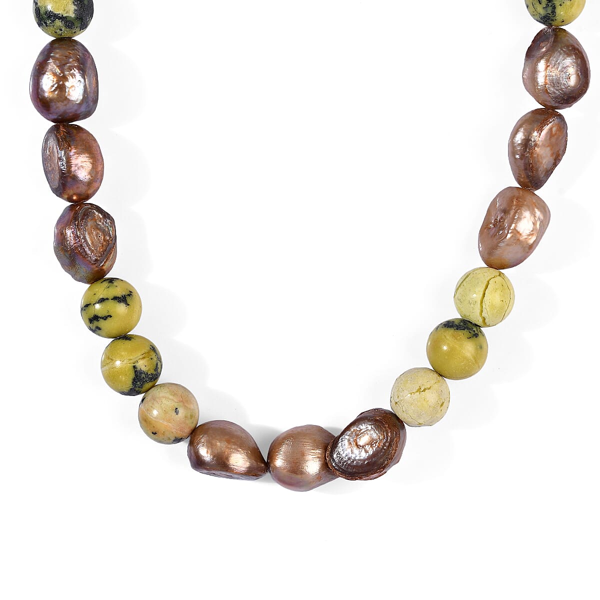 EverTrue Brown Pearl, Yellow Turquoise Necklace (18 Inches) in Platinum Bond 135.00 ctw