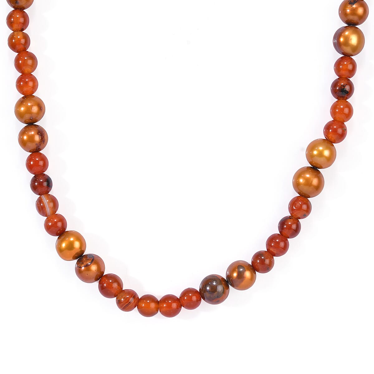 EverTrue Bronze Pearl, Carnelian Necklace (18 Inches) in Platinum Bond 80.00 ctw