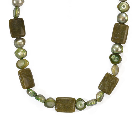 EverTrue Green Pearl, Vesuvianite Necklace (18 Inches) in Platinum Bond 100.00 ctw
