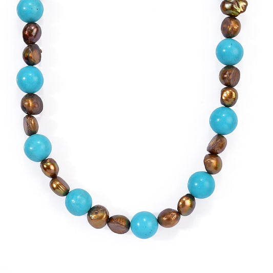 EverTrue Brown Pearl, Blue Howlite Necklace (18 Inches) in Platinum Bond 100.00 ctw