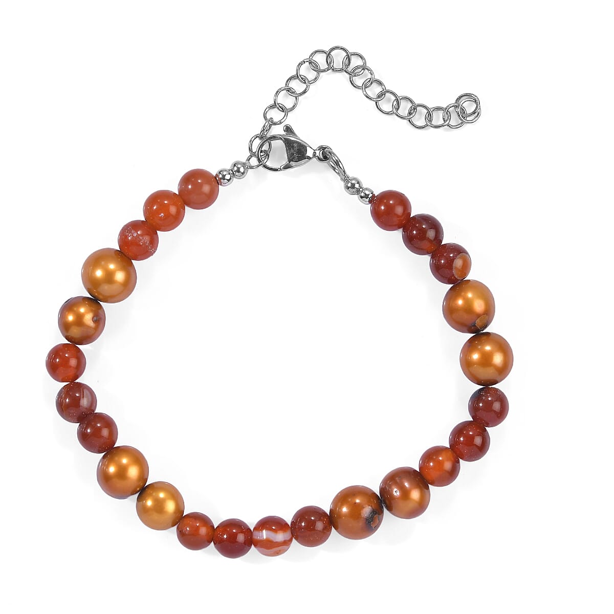 EverTrue Carnelian, Bronze Pearl Bracelet in Stainless Steel (7.25 In) 30.00 ctw