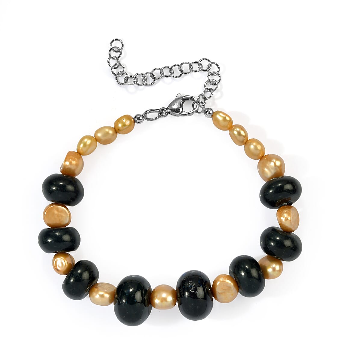EverTrue Blue Jaspe, Brown Pearl Bracelet in Stainless Steel (7.25 In) 80.00 ctw