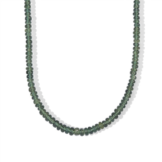 D''Joy Tanzanian Natural Green Apatite Beaded Necklace (18 Inches) in Rhodium Over Sterling Silver 88.00 ctw