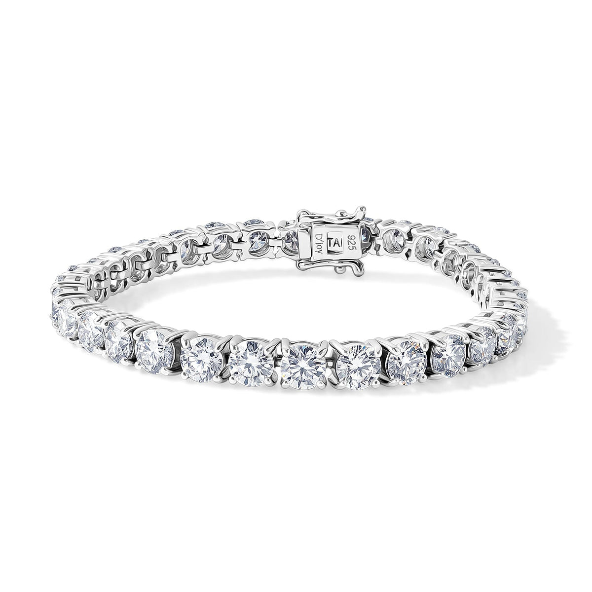 D'Joy Certified Moissanite (Rnd 5mm) (D, VS) Tennis Bracelet in Rhodium Over Sterling Silver (6.50 In) (Ships in 5-7 Days) 14.25 ctw