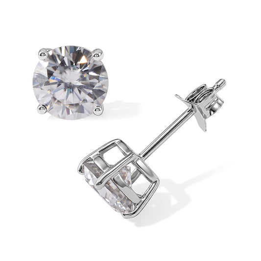 D''Joy Certified Moissanite (Rnd 6.5mm) (D, VS) Earrings in Rhodium Over Sterling Silver 2.00 ctw