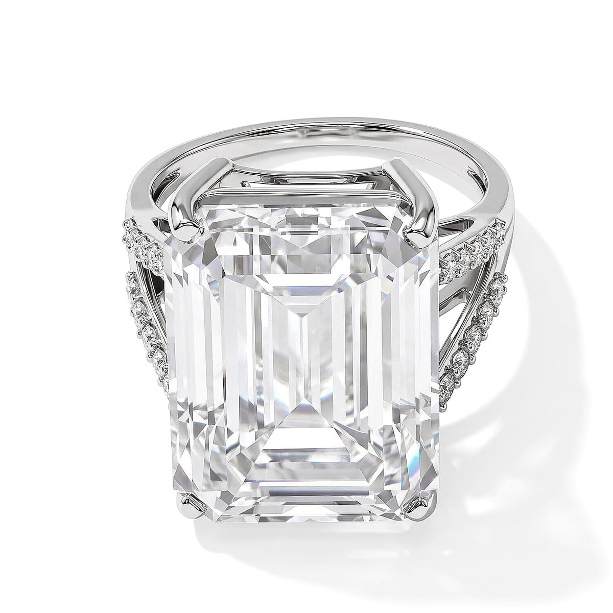 D'Joy Certified Moissanite (Oct) Ring in Rhodium Over Sterling Silver (Size 10.0) 24.50 ctw