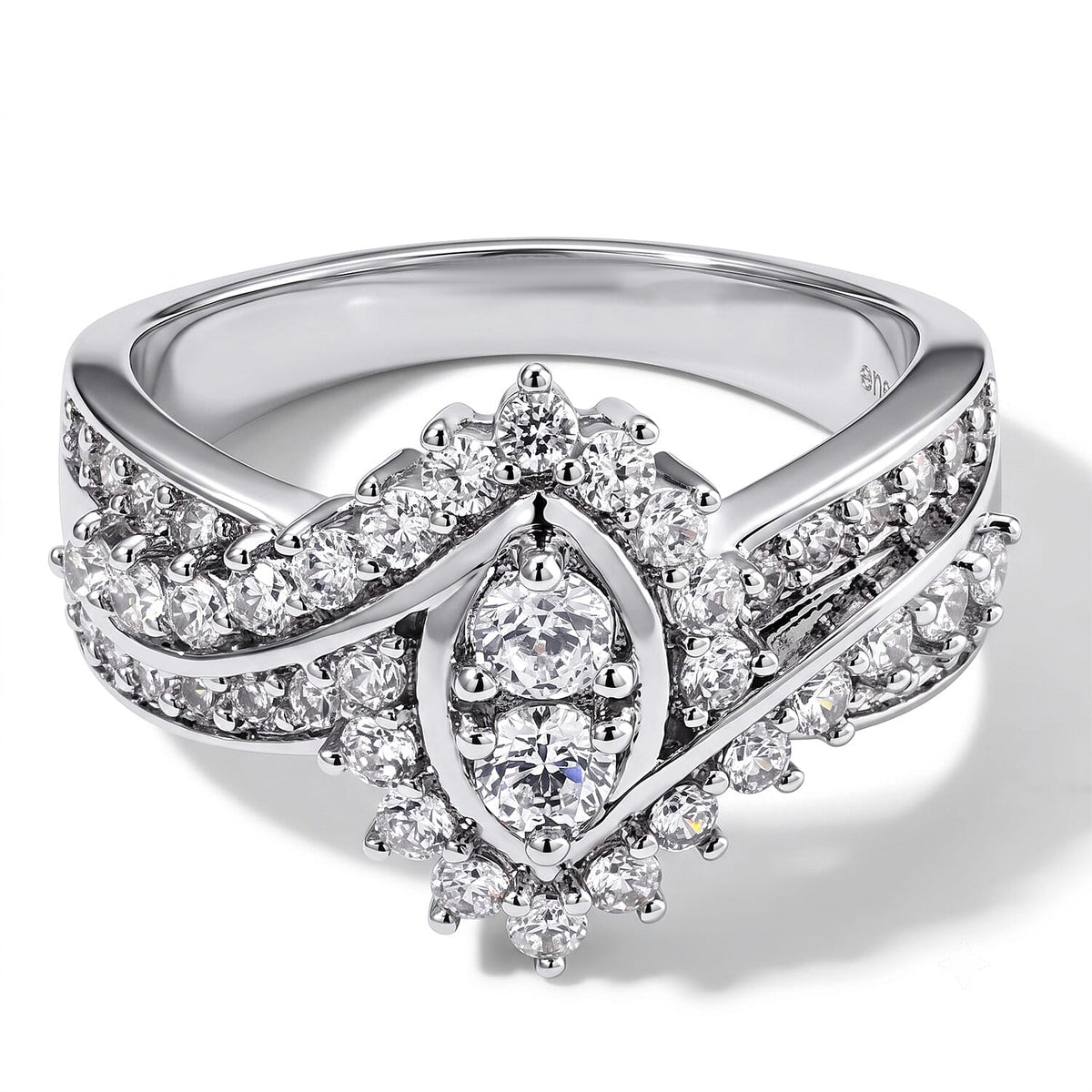 EverTrue Simulated Diamond Marquise Cluster Ring in Silvertone (Size 10) 0.60 ctw