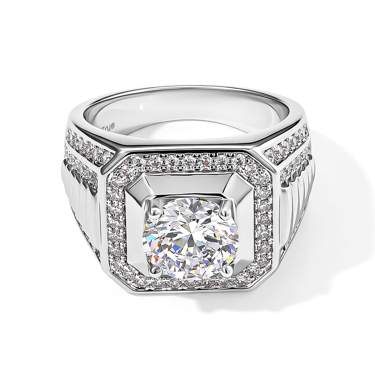 EverTrue Simulated Diamond Signet Ring in Silvertone (Size 10.0) 0.70 ctw