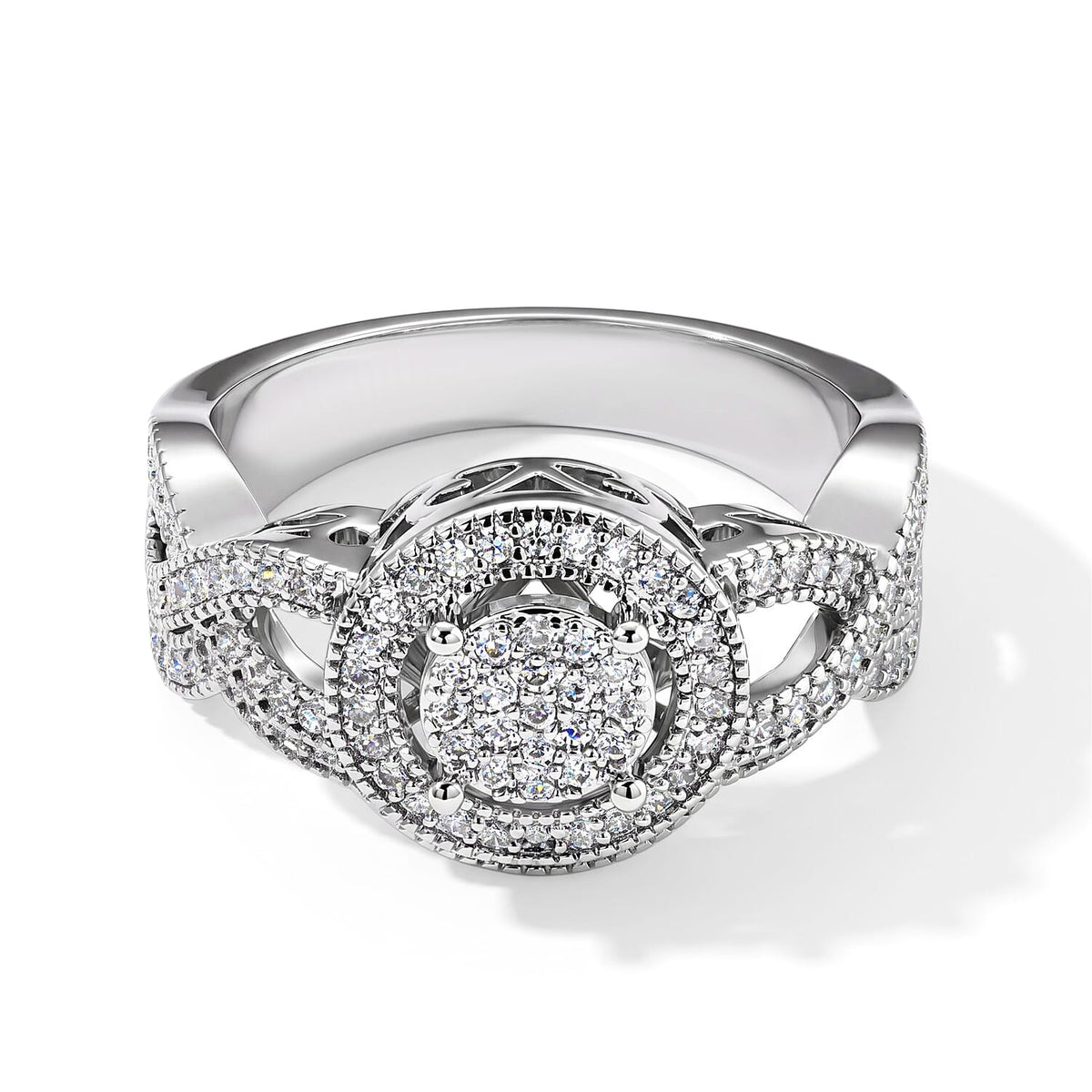 EverTrue Simulated Diamond Layered Halo Ring in Silvertone (Size 10.0) 0.60 ctw