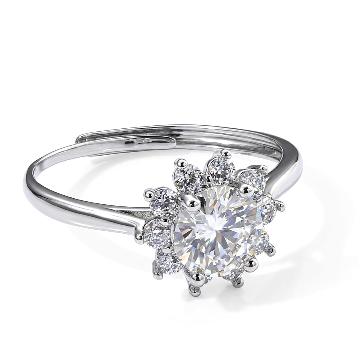 Moissanite and Simulated Diamond 1.20 ctw Ring in Silvertone (Adjustable)