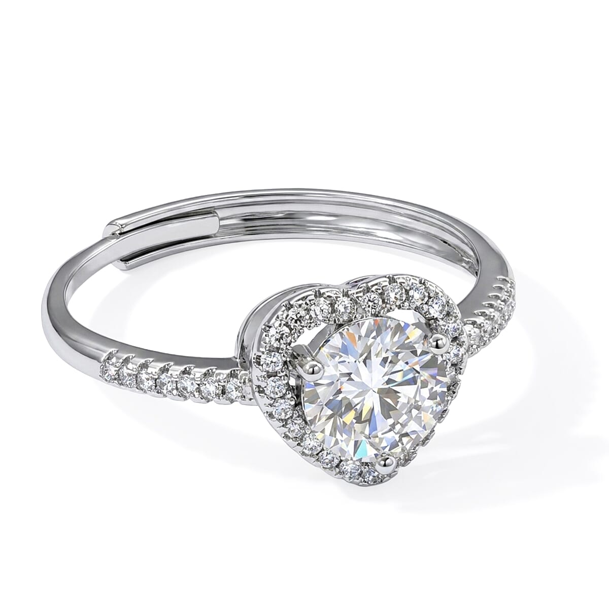 Moissanite and Simulated Diamond 1.30 ctw Ring in Silvertone (Adjustable)