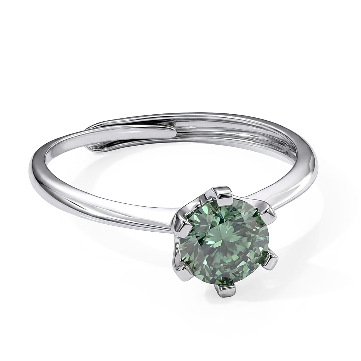 Green Moissanite 1.00 ctw Ring in Silvertone (Adjustable)