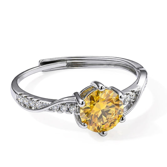 Yellow Moissanite and Simulated Diamond 1.40 ctw Ring in Silvertone (Adjustable)