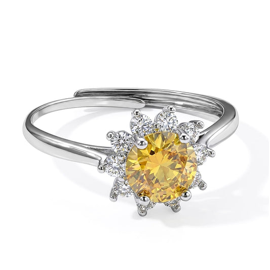 Yellow Moissanite and Simulated Diamond 1.20 ctw Ring in Silvertone (Adjustable)