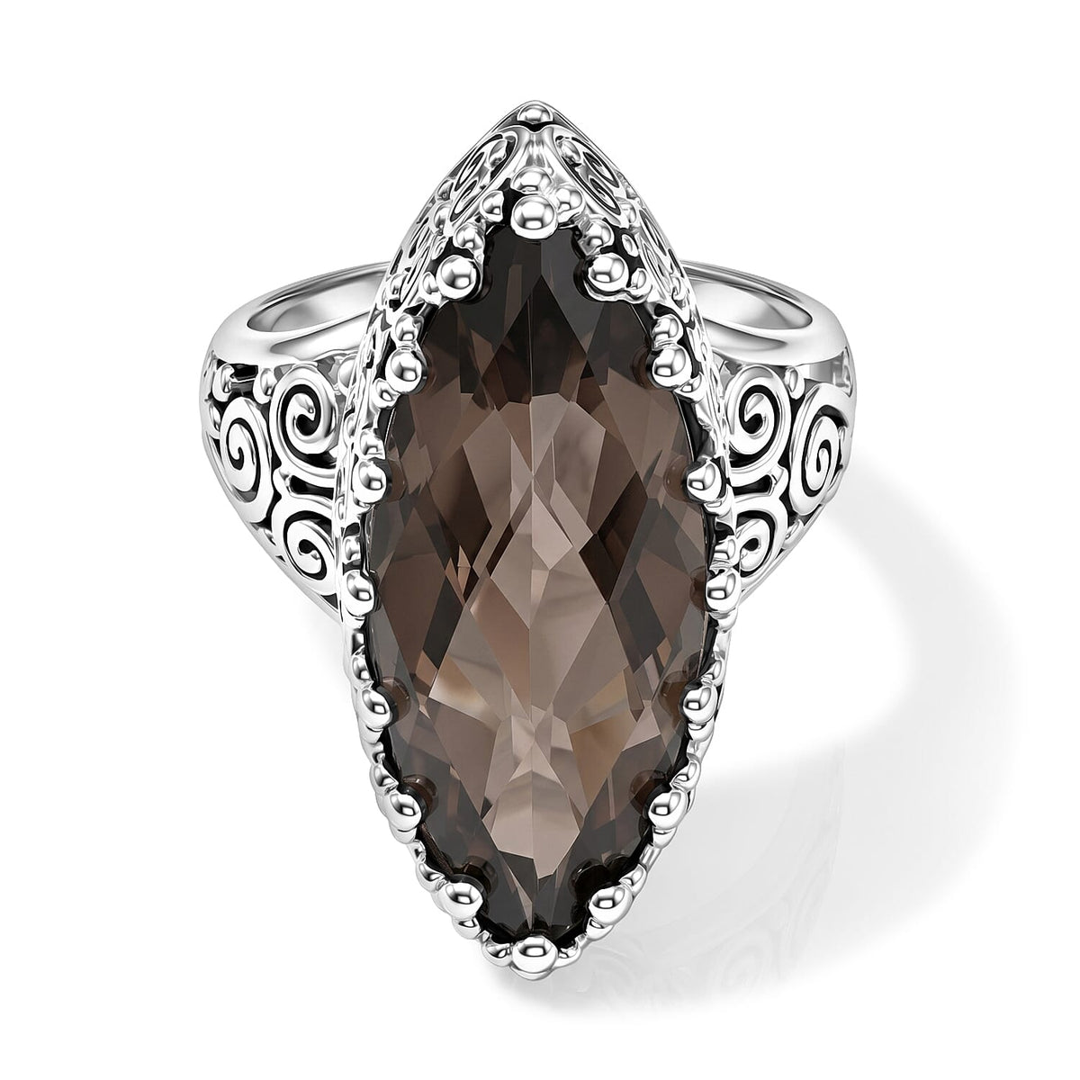 Sajen Silver Celestial Smoky Quartz Doublet Ring in Platinum Over Sterling Silver (Size 8.0) 11.90 ctw