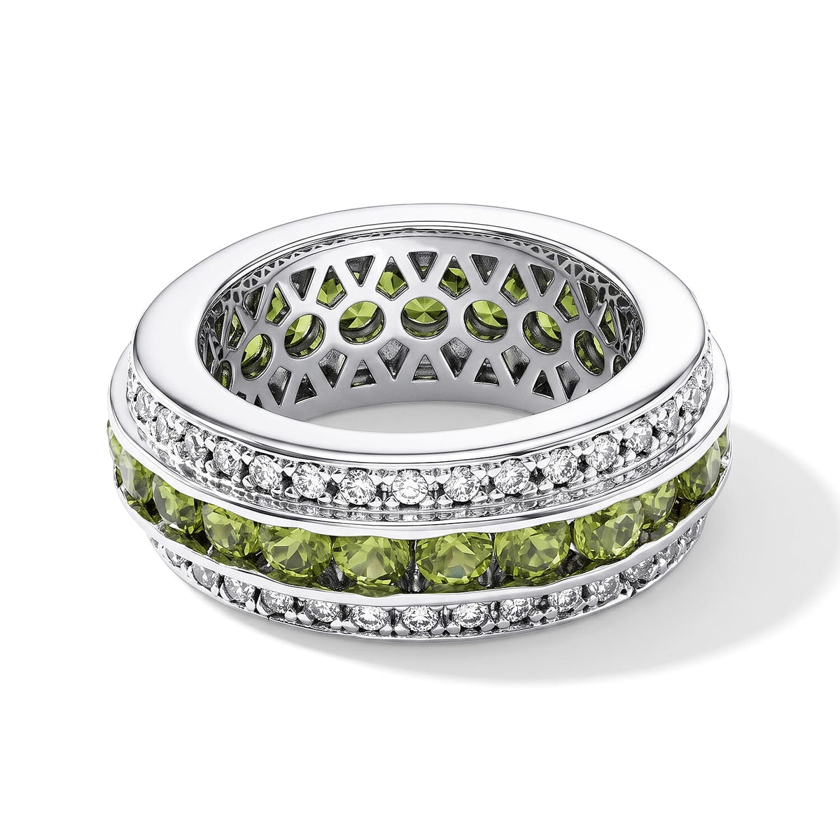 Hebei Peridot, Simulated Diamond Ring in Sterling Silver (Size 7.0) 2.67 ctw