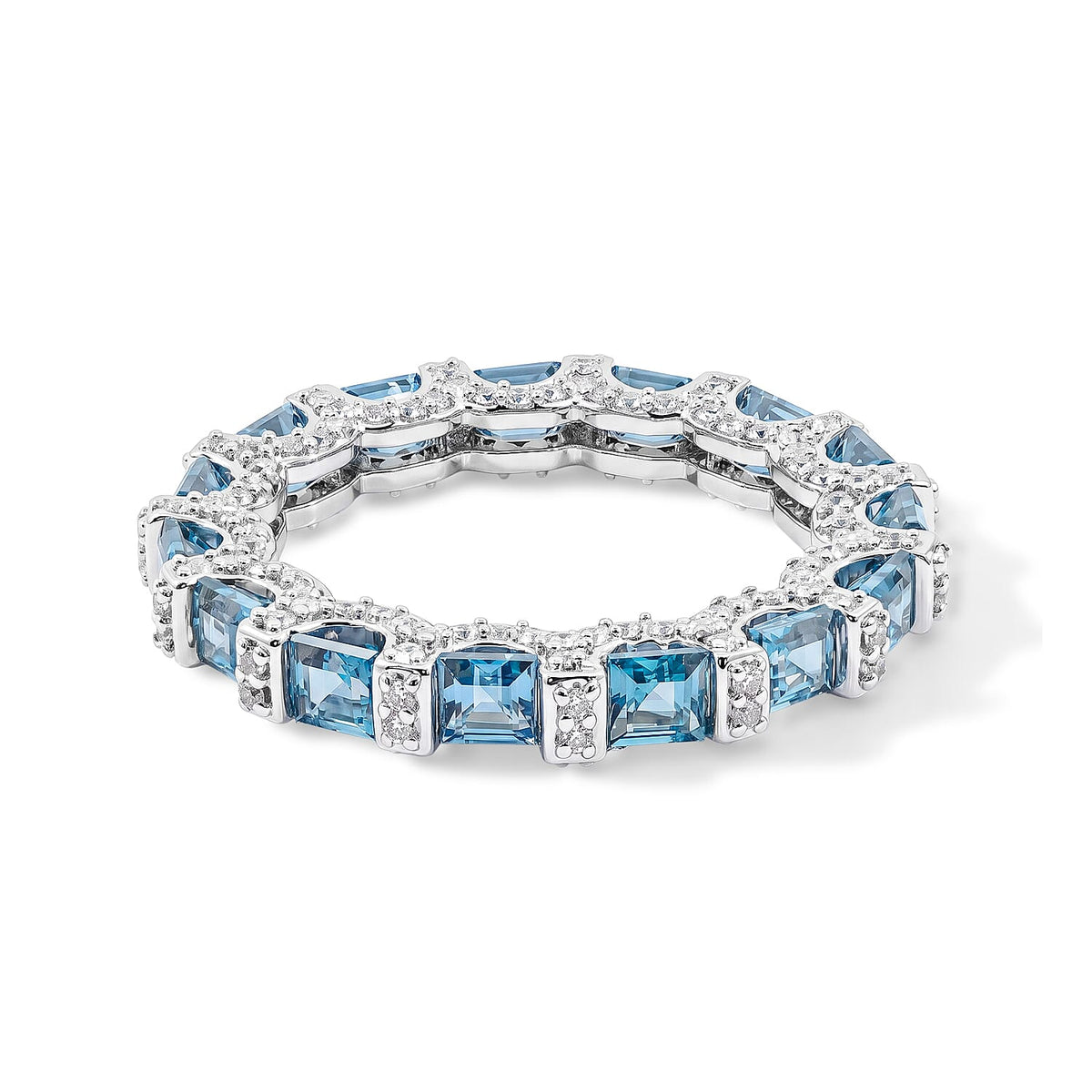 Blue Topaz, Simulated Diamond Ring in Sterling Silver (Size 7.0) 3.60 ctw