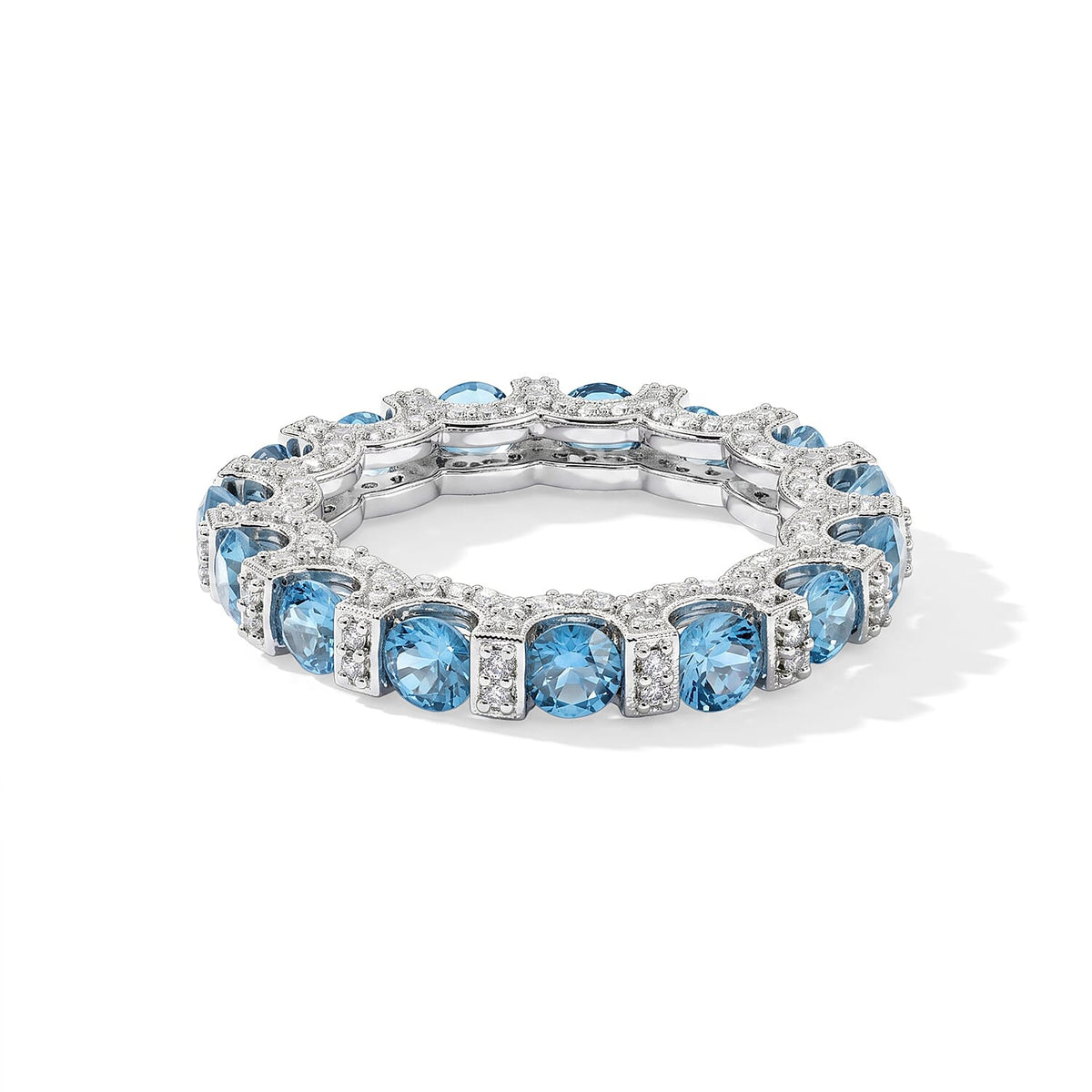 Blue Topaz, Simulated Diamond Ring in Sterling Silver (Size 7.0) 3.60 ctw