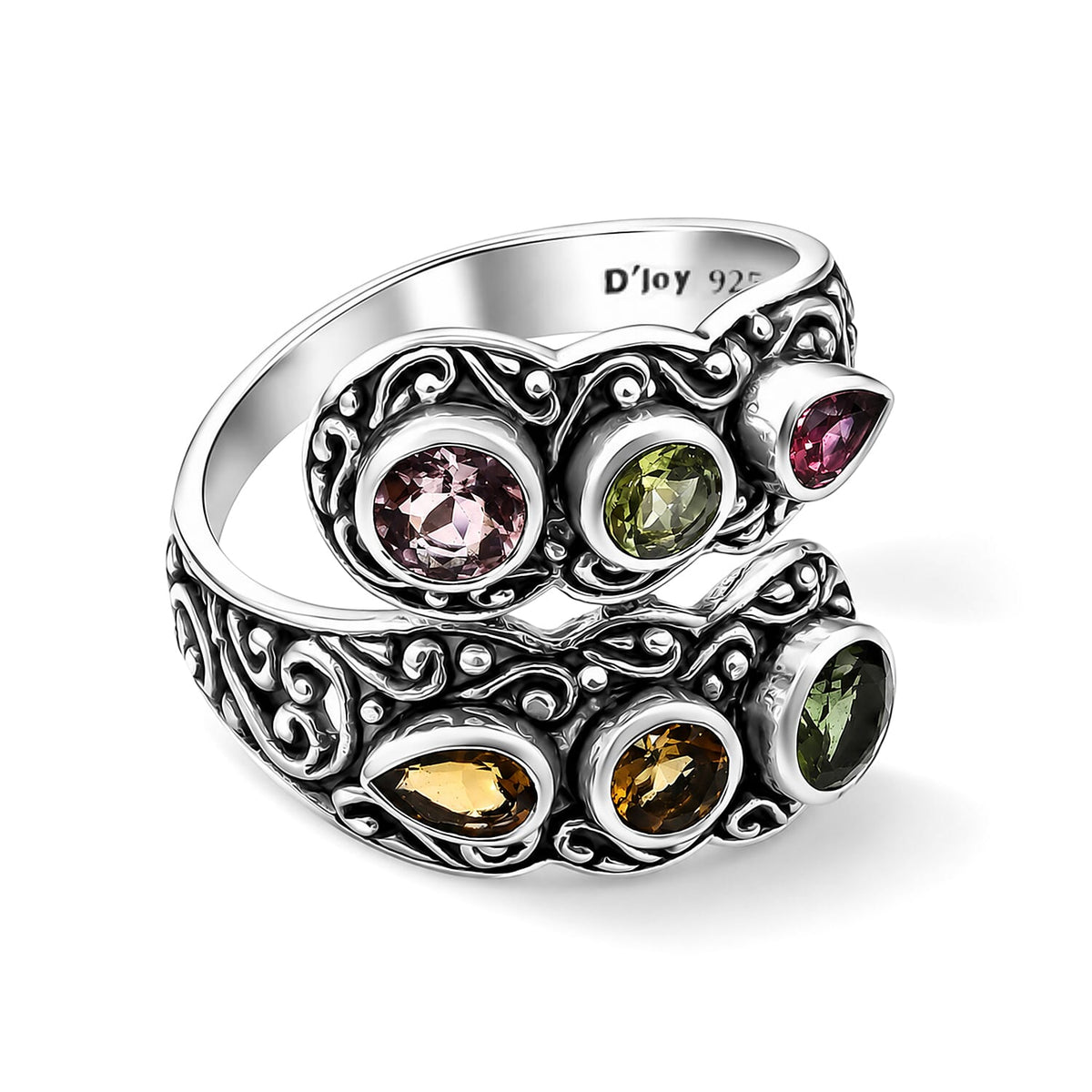D''Joy Bali Legacy Multi-Tourmaline 1.85 ctw Bypass Ring in Sterling Silver (Size 10.0)